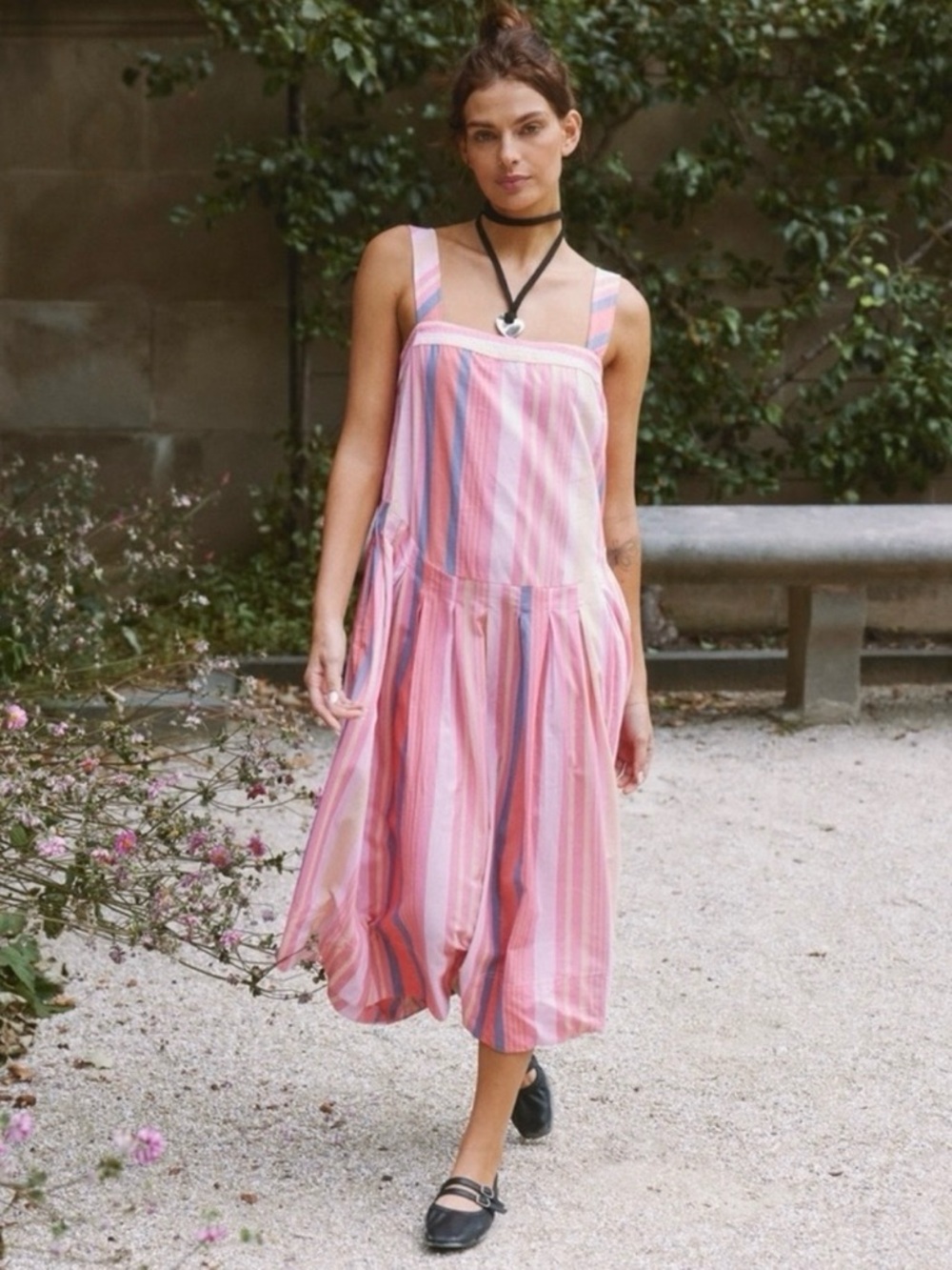 Free People Primavera Reversible Striped Midi Dress Strawberry Combo Size Large - Picture 6 of 16